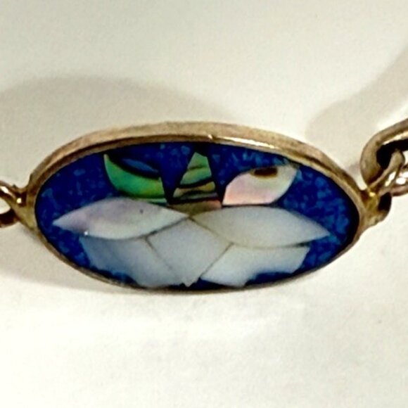 Alpaca silver, mother of pearl and abalone floral bracelet. - Picture 6 of 6